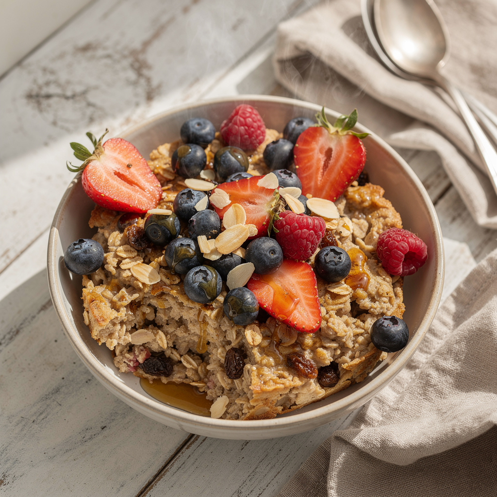 Oatmeal Breakfast Bake with Berries and Almonds
