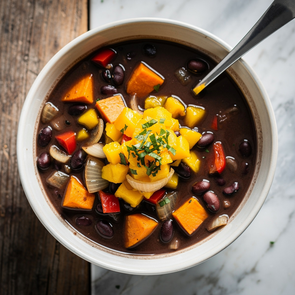 Caribbean Black Bean Soup with Mango Relish