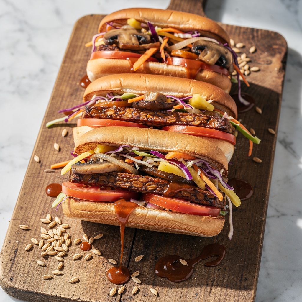 Tempeh BBQ Sandwiches with Pineapple Slaw
