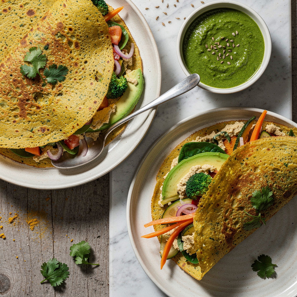 Chickpea Flour Crepe with Cilantro Chutney