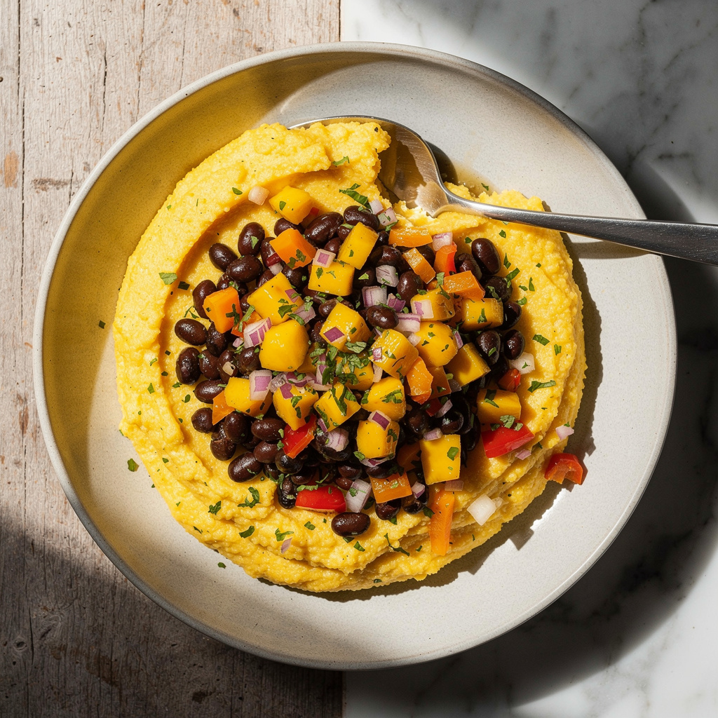Polenta with Black Beans and Mango Salsa