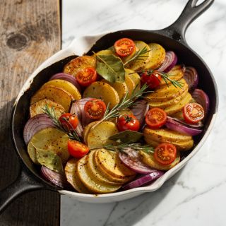 Potato and Onion Bake with Rosemary and Tomatoes