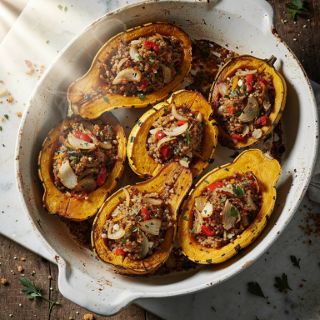 Delicata Squash with Creole Quinoa Stuffing
