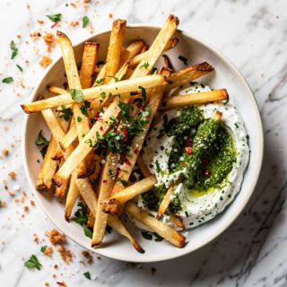Jicama Fries with Chimichurri Yogurt Dip
